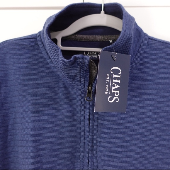 NWT Chaps Long Sleeve Quarter Zip Rice Knit Jacket Sweater Sz Large Newport Navy - Picture 4 of 16